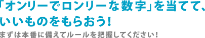 オンリーでロンリーな数字」を当てて、いいものをもらおう! まずは本番に備えてルールを把握してください!